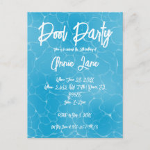 Zwembadfeest Sweet 16 Waterblauw Minimalistisch Ve