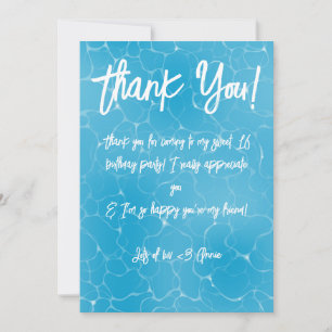 Zwembadfeest Sweet 16 Waterblauw Minimalistische V Bedankkaart