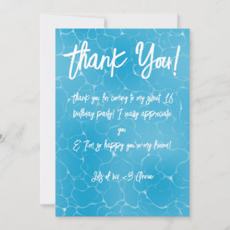 Zwembadfeest Sweet 16 Waterblauw Minimalistische V Bedankkaart