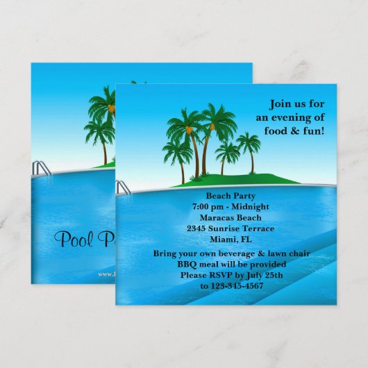 Zwembadfeest Uitnodiging (Voorkant / Achterkant)