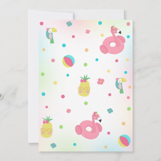 Zwembadfeest Uitnodiging Meisje Flamingo Drijver Z (Achterkant)