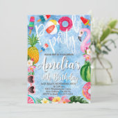 Zwembadfeest, verjaardag, zwemfeest, elke leeftijd kaart (Staand voorkant)