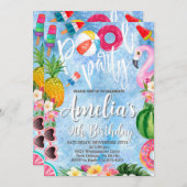 Zwembadfeest, verjaardag, zwemfeest, elke leeftijd kaart (Voorkant / Achterkant)