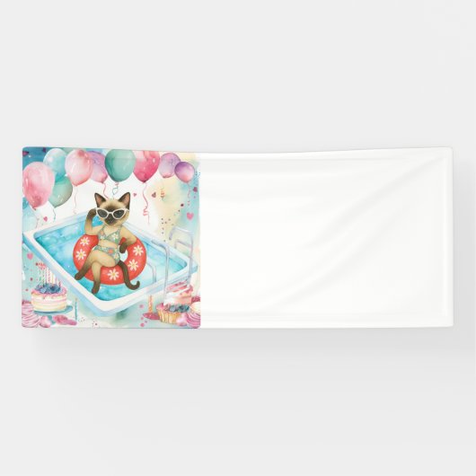 Zwembadfeest voor kattenliefhebbers spandoek (Horizontaal)
