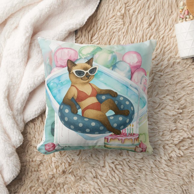Zwembadfeest voor Siamese kattenliefhebbers Kussen (Deken)