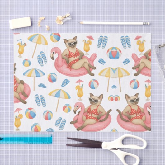 Zwembadfeest voor Siamese kattenliefhebbers Tissuepapier (Craft)