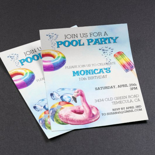 Zwembadfeest Watercolor Feest Uitnodiging