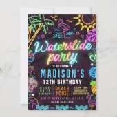 Zwembadfeest Waterslide Glow Bewerkbaar Kaart (Voorkant)