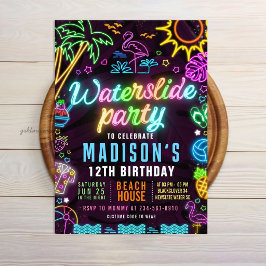 Zwembadfeest Waterslide Glow Bewerkbaar Kaart