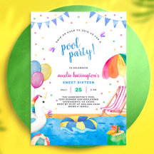 Zwembadfeest zomer strand kinderverjaardagsuitnodi