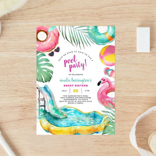 Zwembadfeest Zomer Strand Verjaardagsuitnodiging Kaart