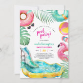 Zwembadfeest Zomer Strand Verjaardagsuitnodiging Kaart (Voorkant)