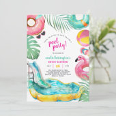Zwembadfeest Zomer Strand Verjaardagsuitnodiging Kaart (Staand voorkant)