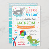 Zwembadfeest Zomer Verjaardagsuitnodigingen voor J Save The Date (Voorkant / Achterkant)