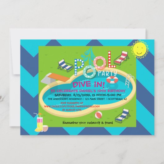 Zwembadfeest Zomerpret Zowel Volwassenen als Kinde Kaart (Voorkant)