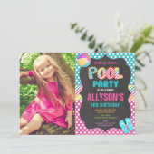 Zwembadfeest zomerverjaardagsfeestje foto kaart (Staand voorkant)