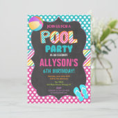 Zwembadfeest zomerverjaardagsfeestje meisje kaart (Staand voorkant)