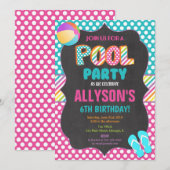 Zwembadfeest zomerverjaardagsfeestje meisje kaart (Voorkant / Achterkant)