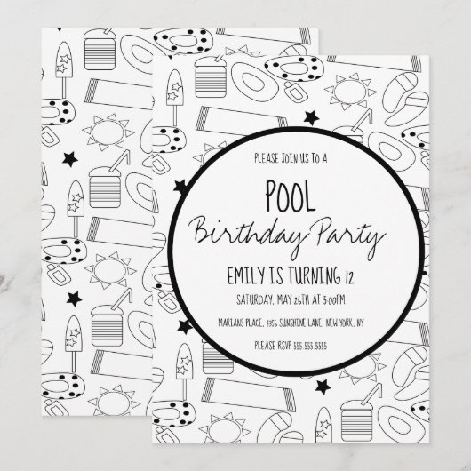 Zwembadfeest Zwart Wit Kleurenpatroon Kaart (Voorkant / Achterkant)