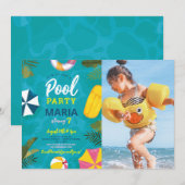 Zwembadfeest Zwemmen Zomer Verjaardagsfeest Uitnod Kaart (Voorkant / Achterkant)