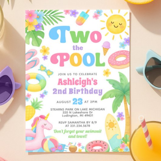 Zwembadfeestje 2e verjaardagsuitnodiging - Twee na Kaart
