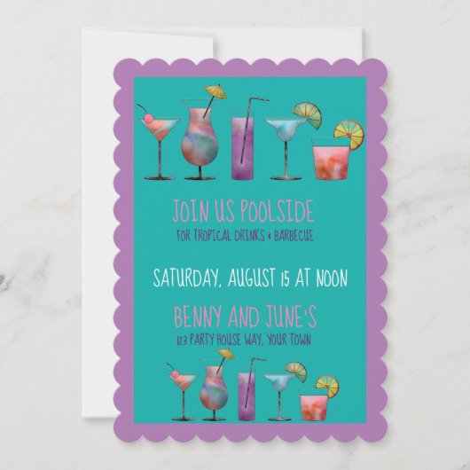 Zwembadfeestje en tropische drankjes kaart (Voorkant)
