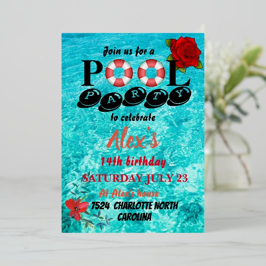 Zwembadfeestje Folie Uitnodiging (Staand Voorkant)