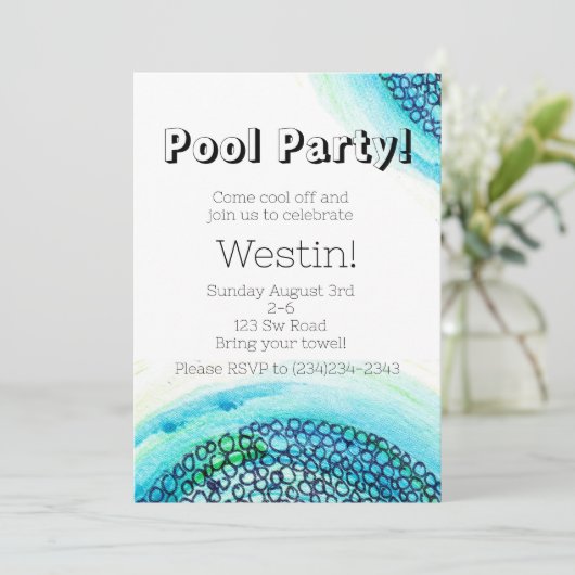 Zwembadfeestje  kaart (Staand voorkant)