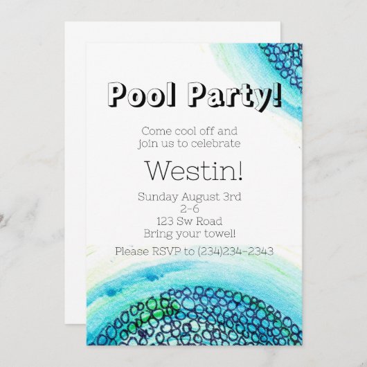 Zwembadfeestje  kaart (Voorkant / Achterkant)