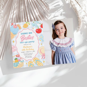 Zwembadfeestje Pastel Doodle Strand Verjaardagsfot Kaart