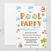 Zwembadfeestje voor kinderen, Zwemfeest Uitnodigin Kaart (Voorkant / Achterkant)