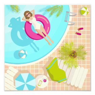 Zwembadfeestmeisje in bikini zomerstrand foto afdruk