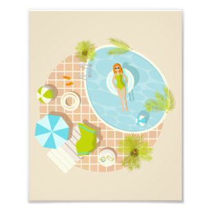 Zwembadfeestmeisje in bikini zomerstrand  foto afdruk