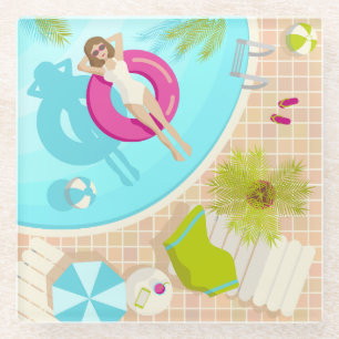 Zwembadfeestmeisje in bikini zomerstrand glazen onderzetter