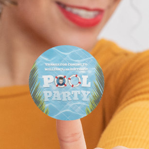 Zwembadfeeststickers voor kinderen - Verjaardagsfe Ronde Sticker