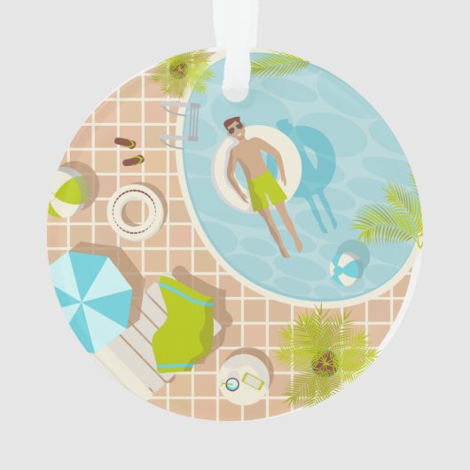 Zwembadman op tropische zomerstrandvakantie ornament (achterkant)