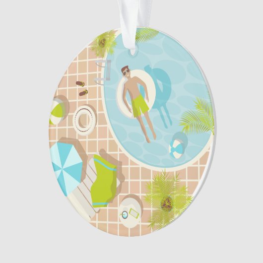 Zwembadman op tropische zomerstrandvakantie ornament (voorkant)