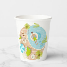 Zwembadman op tropische zomerstrandvakantie papieren bekers