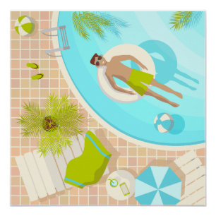 Zwembadman op tropische zomerstrandvakantie perfect poster