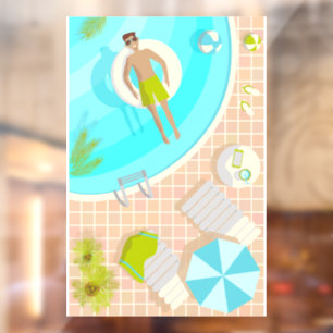 Zwembadman op tropische zomerstrandvakantie raamsticker