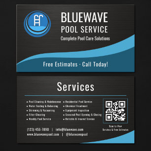 Zwembadservice QR-code metaalachtig Visitekaartje