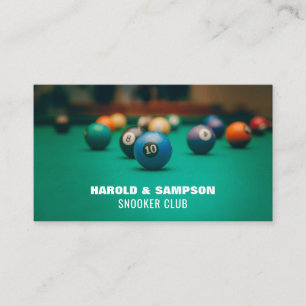 Zwembadtafel, zwembad en snookerspeler / club visitekaartje