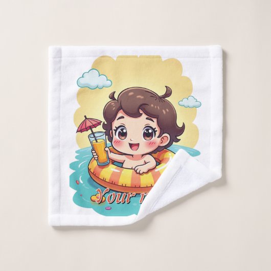Zwemband met eigen naam zomerdesign bad handdoek (Wasdoekje)