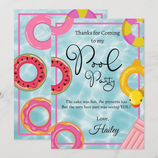 Zwemband Verjaardagsfeestje Bedankkaart (Voorkant / Achterkant)