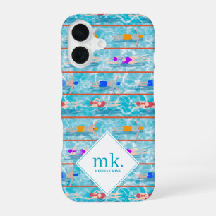 Zwembanen Water Zwemteam Patroon Monogram iPhone 16 Hoesje