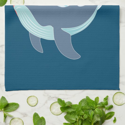 zwemblauwe walvis theedoek (Gevouwen)