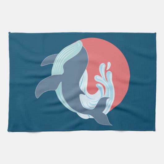 zwemblauwe walvis theedoek (Horizontaal)