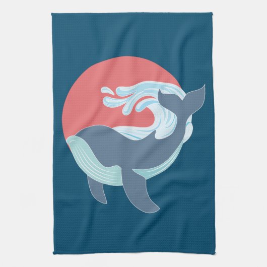 zwemblauwe walvis theedoek (Verticaal)