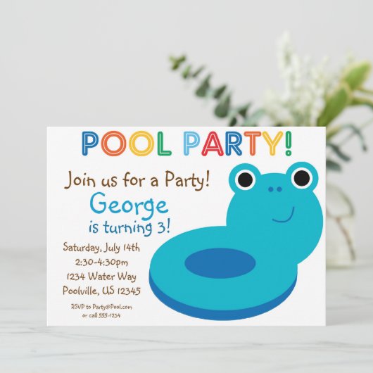 Zwembolpartij - Blauwe Pool Floaty Birthday Kaart (Staand voorkant)