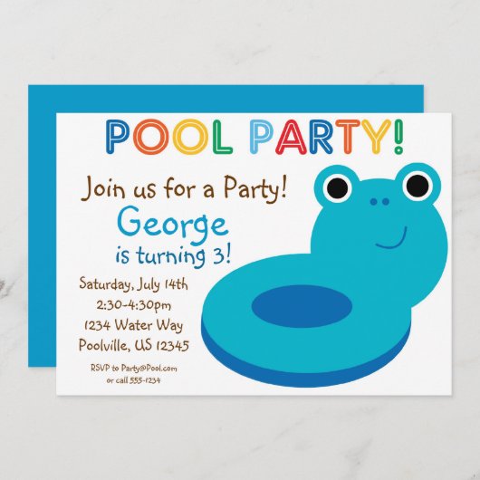 Zwembolpartij - Blauwe Pool Floaty Birthday Kaart (Voorkant / Achterkant)